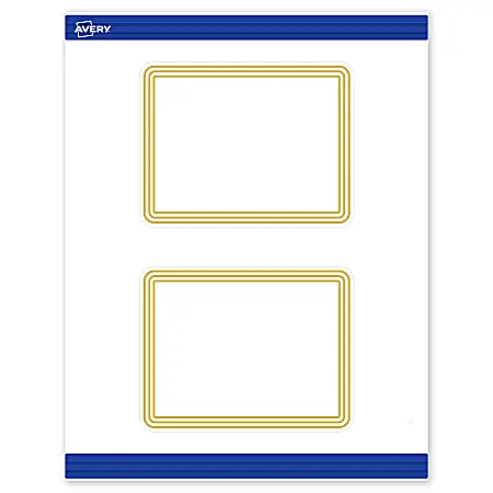 Avery&reg; Print-To-The-Edge Postcards With Sure Feed&reg;, S00-DHK-PRMWC10, 4-1/4" x 5-1/2", Matte White, Preprinted Multi-Lined Gold Border Design, 20-PK No Minimum Order