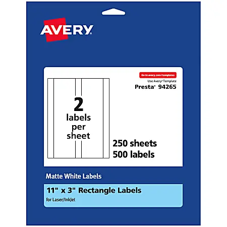 Avery&reg; Permanent Labels, 94265-WMP250, Rectangle, 11" x 3", White, Pack Of 500 Handmade