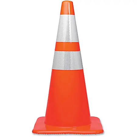 Tatco 28" Traffic Cone, 28"H, Cone Shape, Stackable, Sturdy, Indoor, Outdoor, Orange, Silver Editor’s Pick