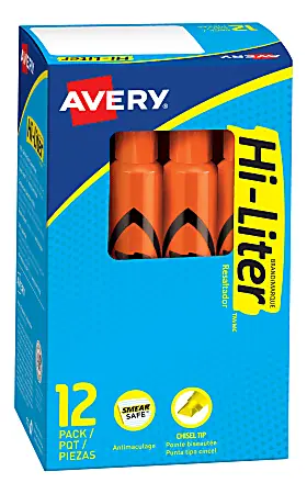 Avery&reg; Hi-Liter&reg; Desk-Style Highlighters, Fluorescent Orange, Box Of 12 Express Delivery