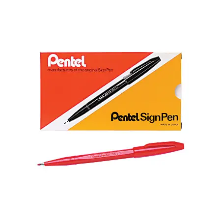 Flash Sale Pentel&reg; Sign Pens&reg;, Fine Point, 2.0 mm, Red Barrel, Red Ink, Pack Of 12 Pens
