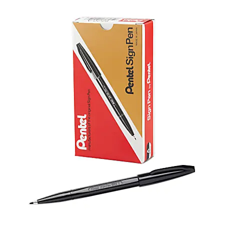 Pentel&reg; Sign Pens&reg;, Fine Point, 2.0 mm, Black Barrel, Black Ink, Pack Of 12 Pens Best Price