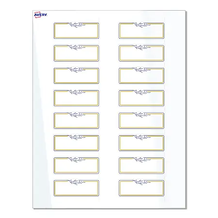 Latest Avery&reg; Print-To-The-Edge Labels & Sure Feed&reg;, S00-D2X-PRWGP10, 1" x 2-5/8", Glossy White, Preprinted Gold & Navy Border & Floral Design, Pack Of 160