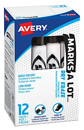 Authentic Avery&reg; Marks A Lot Dry-Erase Markers, Chisel Point, Black, Pack Of 12 Markers