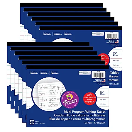 Pacon&reg; Multi-Program Handwriting Tablets, 10-1/2" x 8", White, 40 Sheets Per Tablet, Set Of 12 Tablets Get Yours