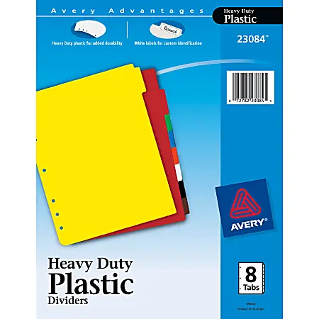 Avery&reg; Heavy-Duty Plastic Dividers, 8-1/2" x 11", 30% Recycled, Set of 8 Worldwide Shipping