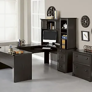 Realspace&reg; Broadstreet 65"W U-Shaped Executive Corner Desk, Walnut Last Chance