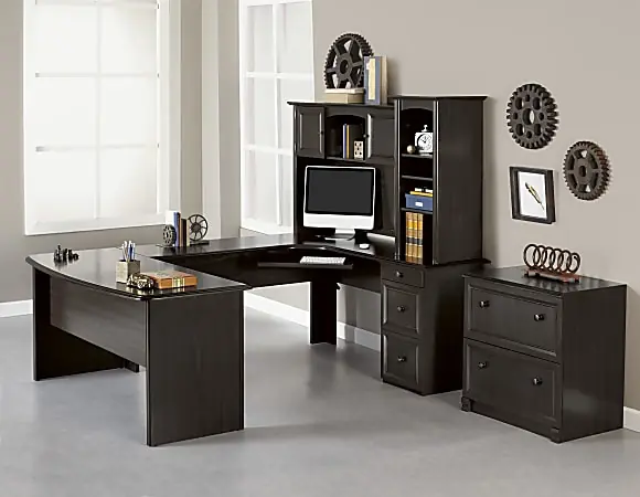 Realspace® Broadstreet 65"W U-Shaped Executive Corner Desk, Walnut Last Chance