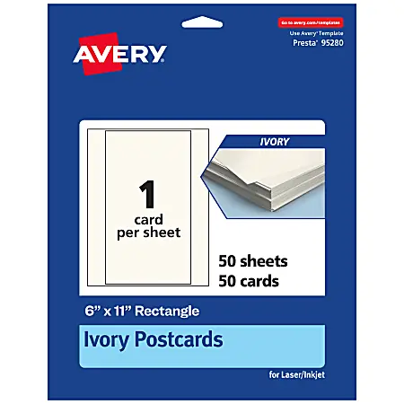 Latest Avery&reg; Printable Postcards, 95280-MIC50, Rectangle, 6" x 11", Matte Ivory, Pack Of 50