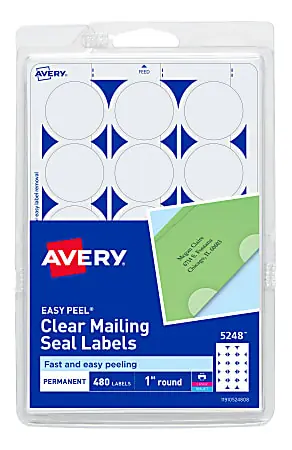 Avery&reg; Permanent Mailing Seals, 5248, Round, 1" Diameter, Clear, Pack Of 480 Big Sale