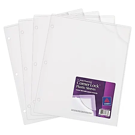 Buy Online Avery&reg; Corner Lock&trade; 3-Hole Punched Plastic Sleeves, Clear, Pack Of 4
