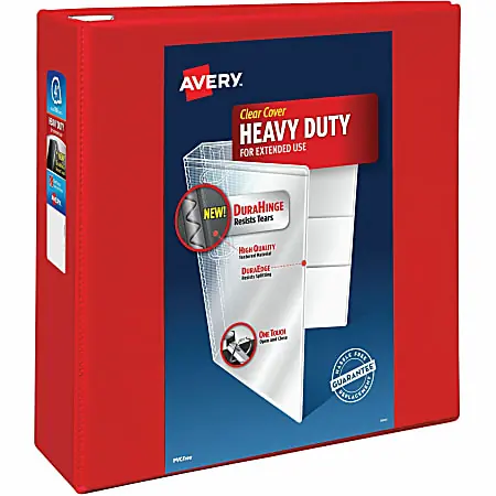 Avery&reg; Heavy-Duty View 3-Ring Binder With Locking One-Touch EZD&trade; Rings, 4" D-Rings, 43% Recycled, Red Grab Now