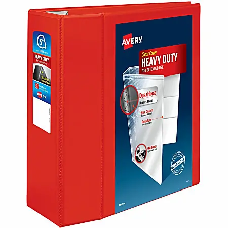 Worldwide Shipping Avery&reg; Heavy-Duty View 3-Ring Binder With Locking One-Touch EZD&trade; Rings, 5" D-Rings, Red