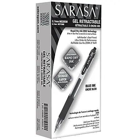 Zebra&reg; Pen SARASA&reg; Retractable Gel Pens, Pack Of 12, Medium Point, 0.7 mm, Clear Barrel, Blue Ink Secure Checkout