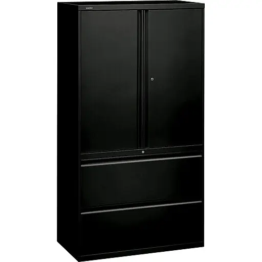 Crafted HON Brigade™ 800 Series Lateral File Cabinet with Storage, Letter/Legal, 2-Drawer, Black, 19 1/4\\