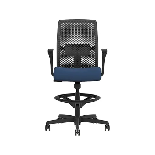 HON Ignition 2.0 ReActiv Back Vinyl Drafting Chair with Footrest and Lumbar Support, Black/Blue (HITSRA.S0.A.H.0S.SX04.BL.SB.T) Exclusive