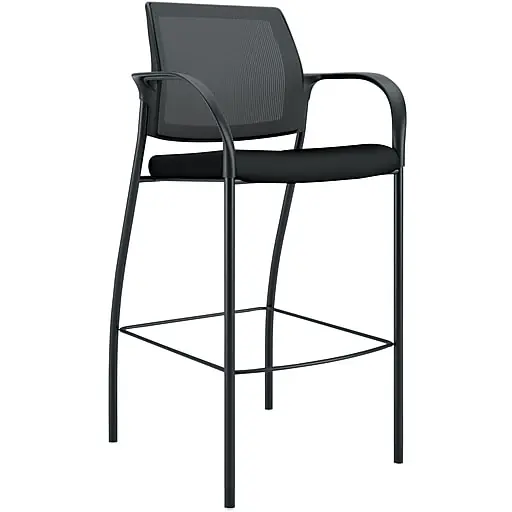 Authentic HON Ignition ilira-Stretch Mesh/Fabric Cafe-Height 4-Leg Chair, Fixed Arms, Black