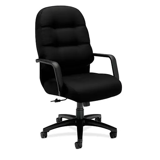 Luxury HON Pillow-Soft Executive High-Back Chair, Center-Tilt, Fixed Arms, Black Fabric