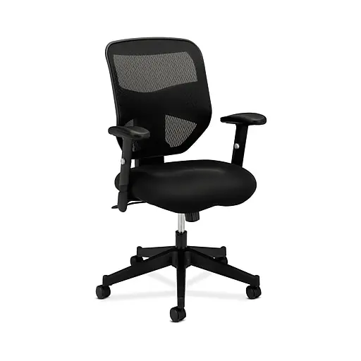 Affordable HON Prominent Mesh High-Back Task Chair, Center-Tilt, Adjustable Arms, Black Sandwich (BSXVL531MM10)