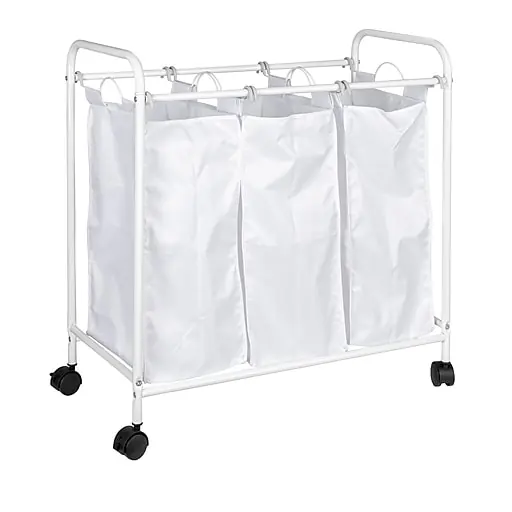 Handmade Household Essentials 3-Section Rolling Laundry Sorter, Polyester, White (HE1110)