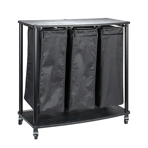 Best Price Household Essentials 3-Section Rolling Laundry Sorter with Lid, Polyester, Black (HE1120)