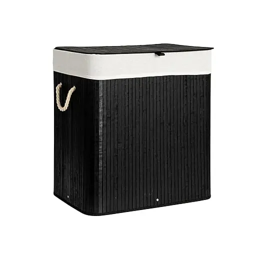Modern Household Essentials 39-Gallon 2-Section Hamper with Lid, Bamboo, Black (HE1225)