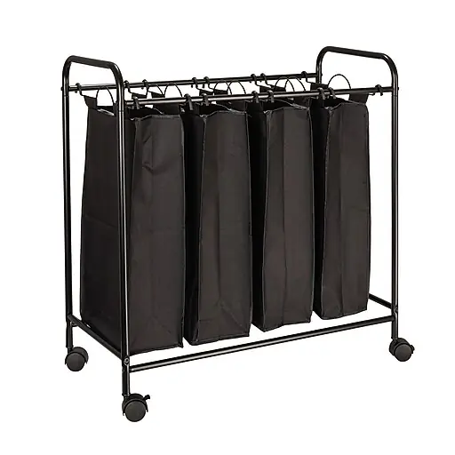 Household Essentials 4-Section Rolling Laundry Sorter, Polyester, Black (HE1112) Low Price