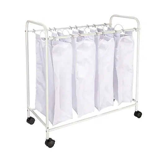 Household Essentials 4-Section Rolling Laundry Sorter, Polyester, White (HE1113) Top Pick