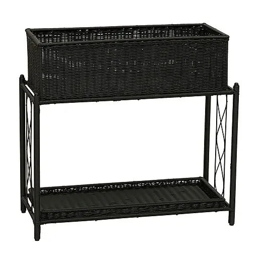 Household Essentials Raised Two Tier Plant Stand, Black Resin (ML-5019) Certified